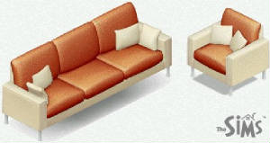 Rust and Beige Sofa and Chair